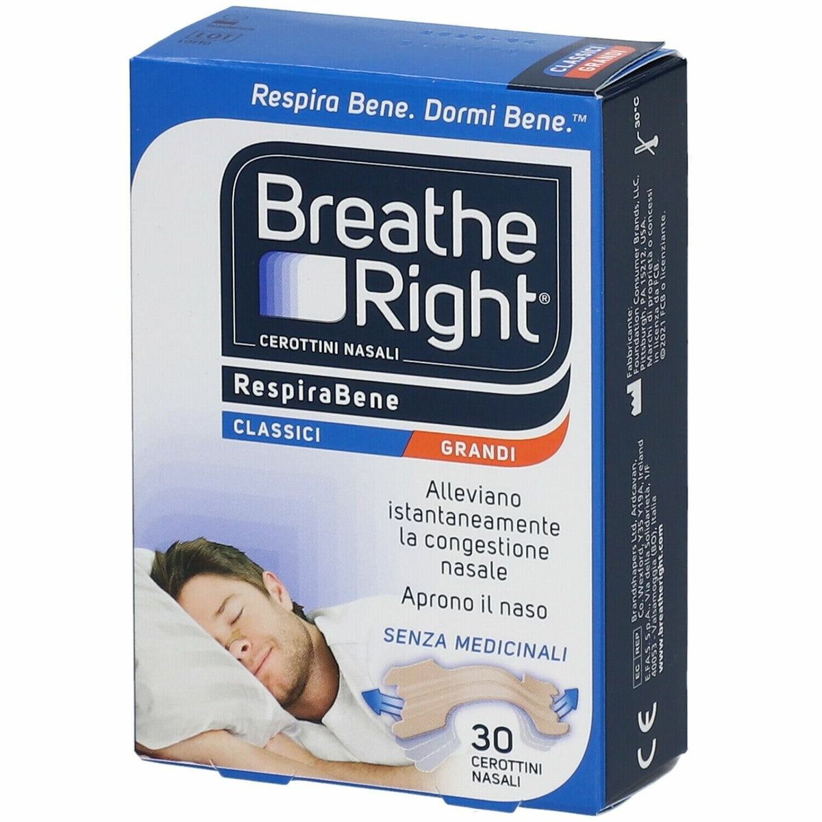 Breathe Right Classic cerottini nasali senza medicinali misura grande 30 pezzi-1