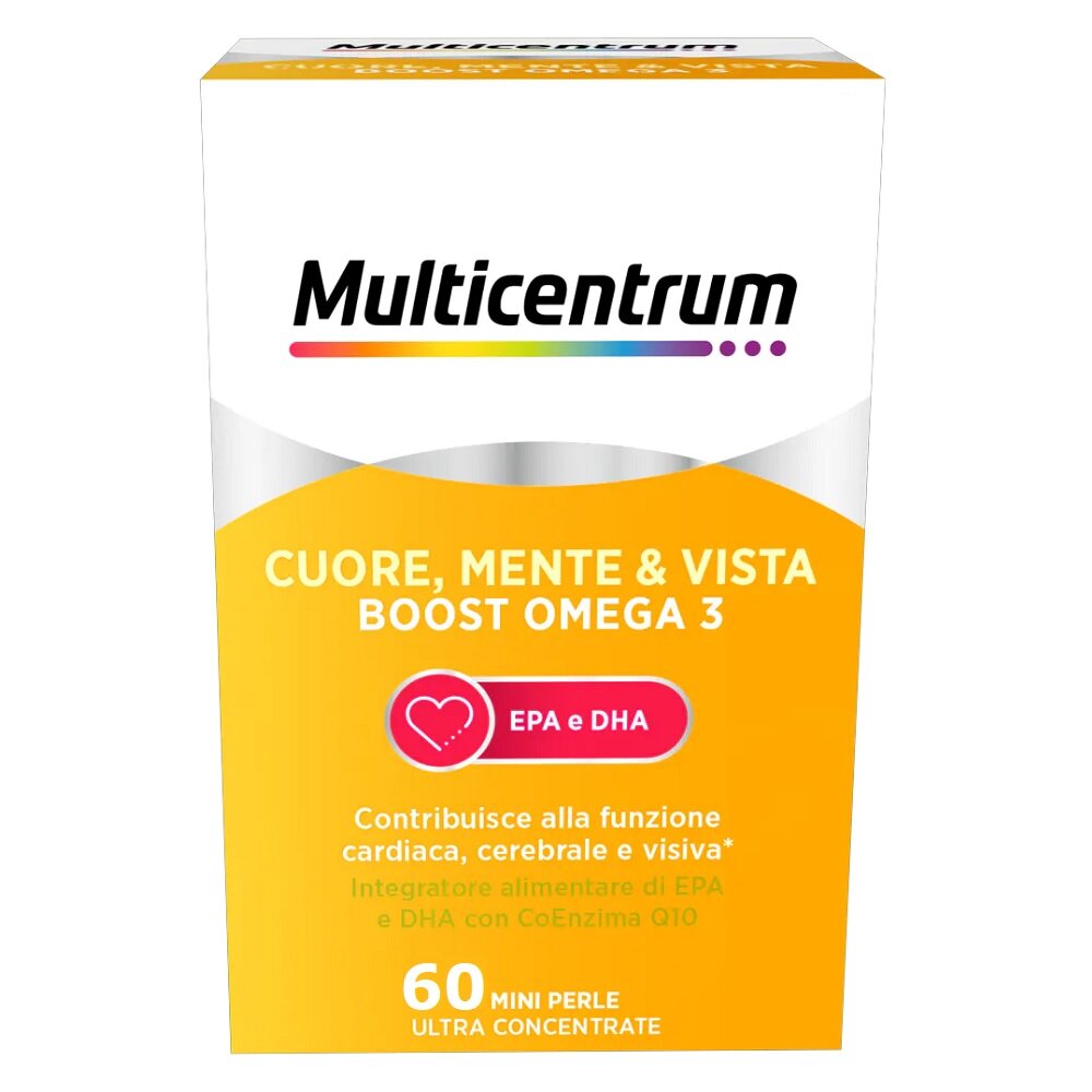 Multicentrum Cuore Mente Vista Boost Omega 3 Integratore Alimentare EPA E DHA Coenzima Q10 60 Perle-6