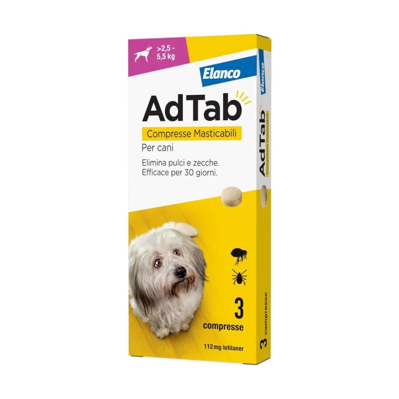 Adtab Per Cani Da 2,5 A 5,5kg 3 Compresse Masticabili 112mg-1