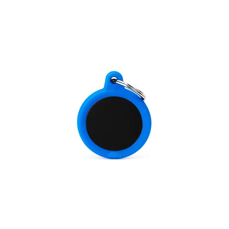 Medaglietta Per Cani E Gatti Personalizzata Cerchio In Alluminio Nero Con Gomma Blu-1