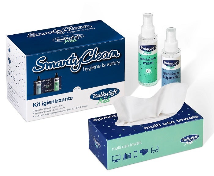Smarty Clean Kit Igiene Spray Mani 100ml+Spray Superfici 100ml+ Box Asciugamani Carta-1