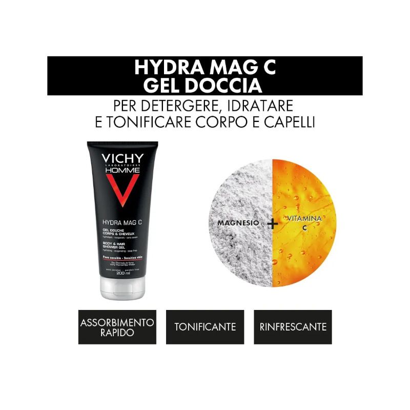 Vichy Cofanetto Regalo Natale Uomo Hydra Mag C Gel Doccia 200ml + Sensi Shave Schiuma da Barba 20ml-3
