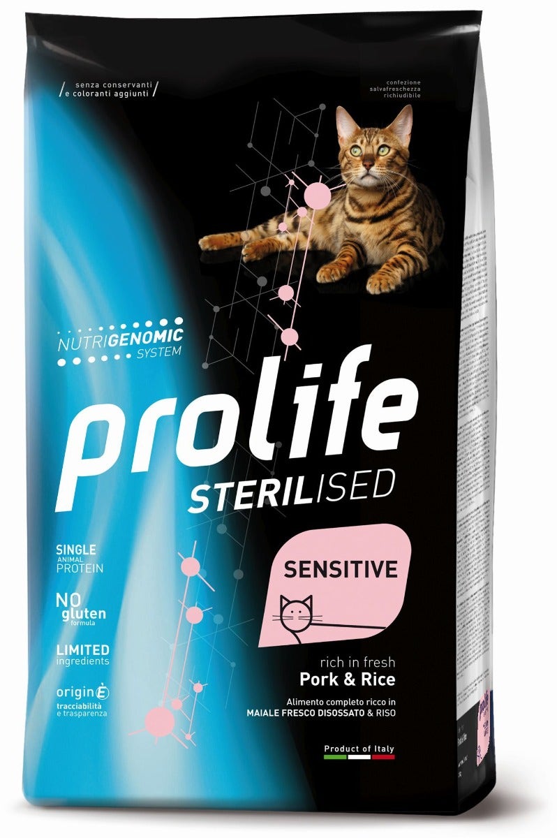 Prolife Sterilised Sensitive Maiale Fresco E Riso Cibo Secco Gatti Adulti 1,5kg-1