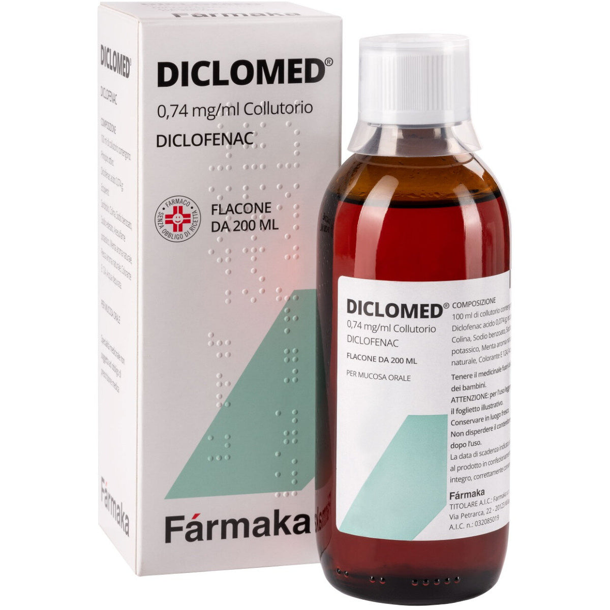 Diclomed Collutorio Diclofenac 0,74mg/ml Antidolorifico Anti Infiammatorio Mal Di Gola Flacone 200ml-2