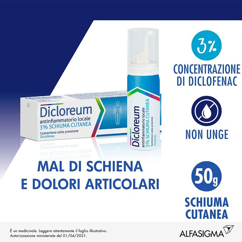 Dicloreum Antinfiammatorio Locale 3% Schiuma 50g-1