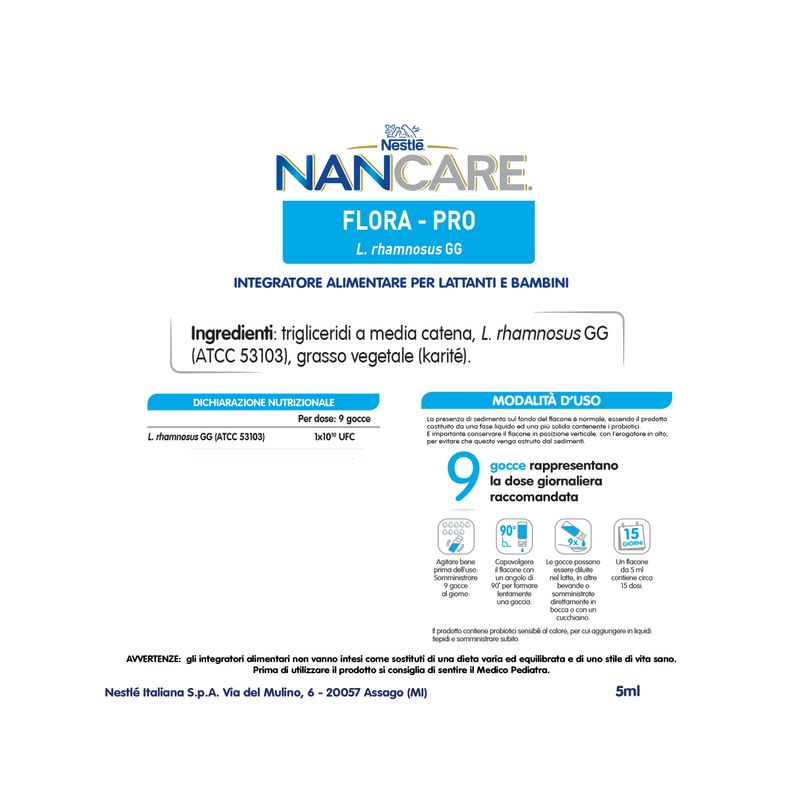 Nestlé Nancare Flora-pro Integratore Pediatrico Per Lattanti E Bambini Dalla Nascita Flacone 5ml-6