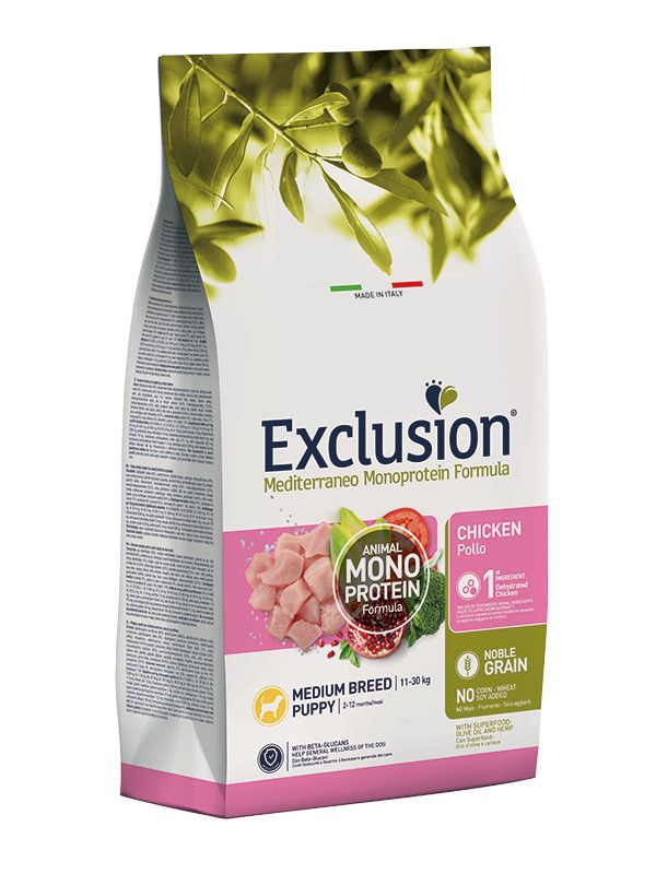 Exclusion Mediterraneo Monoprotein Noble Grain Crocchette Pollo Cuccioli Taglia Media Sacco 12kg-1