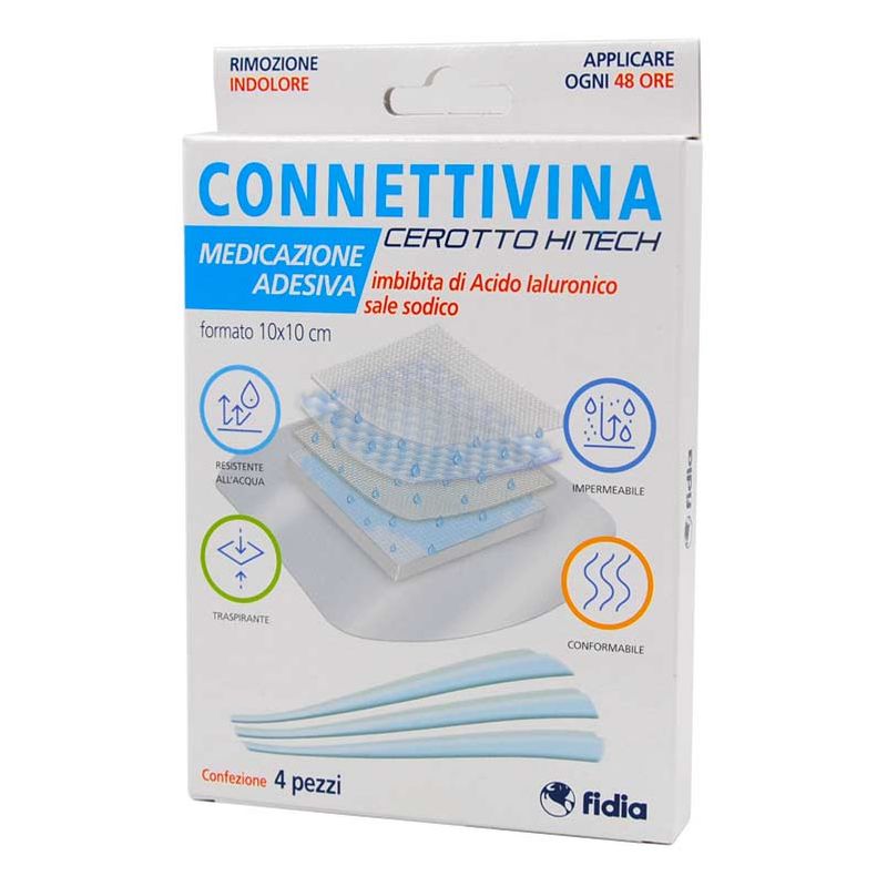 Connettivina Cerotto Hitech Medicazione Adesiva Con Acido Ialuronico 10x10cm 4 Pezzi-1