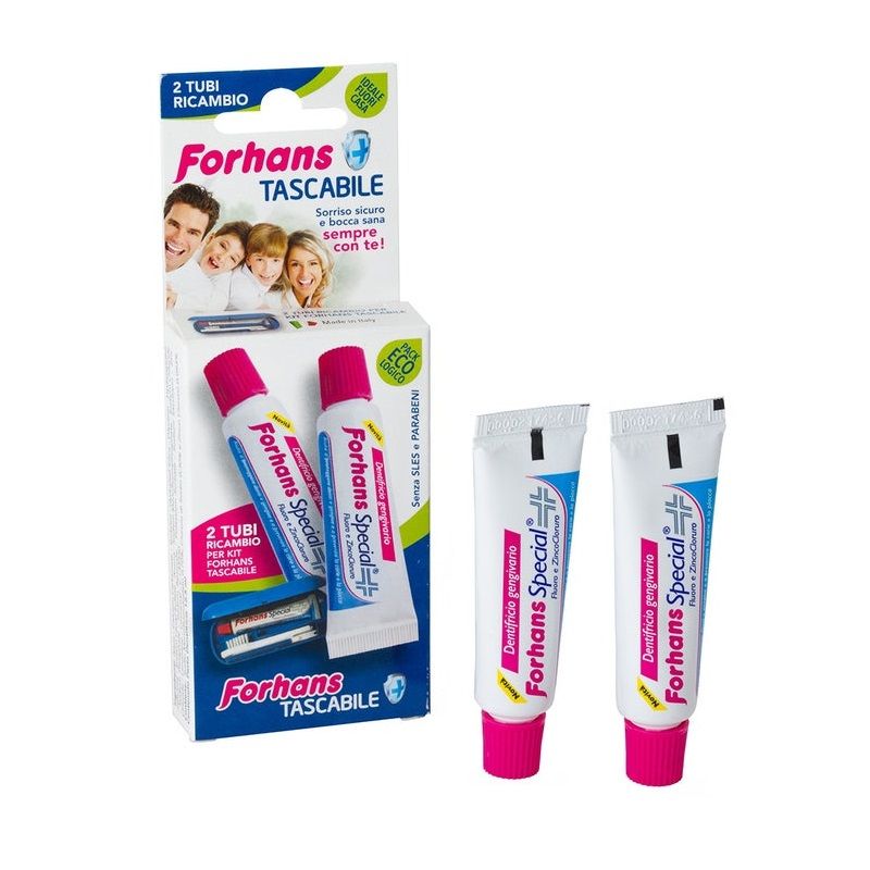 Forhans Tascabile kit da viaggio ricarica dentifricio 2x12.5ml-1