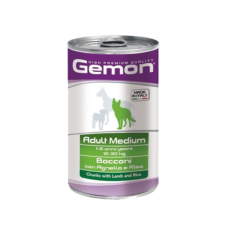 Gemon Bocconi Agnello E Riso Cibo Umido Cani Adulti Taglia Media Barattolo 1,25 Kg-1