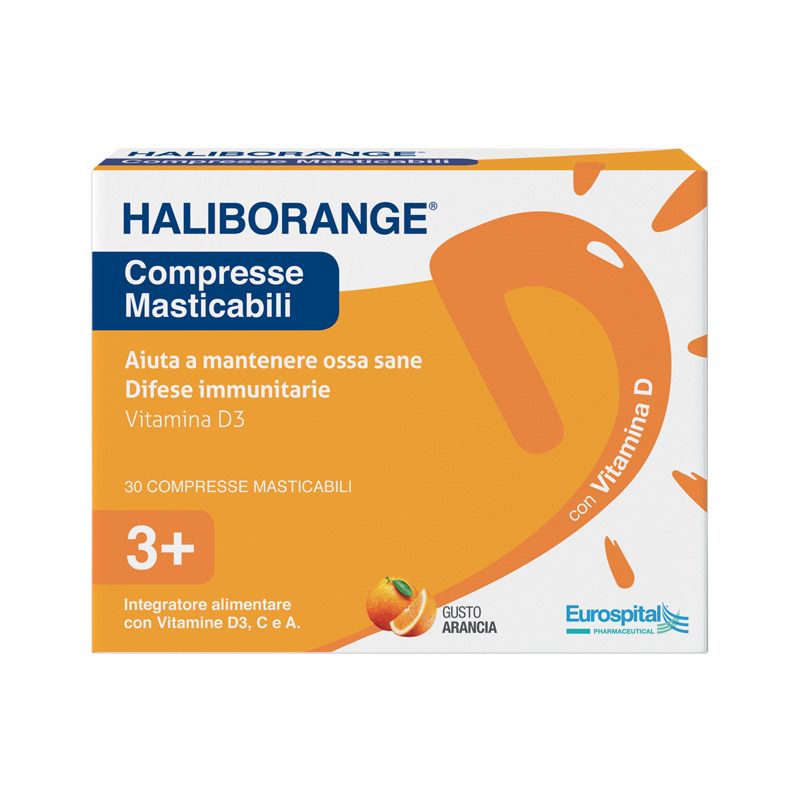 Haliborange bambini 3+ con Vitamina D3 e Vitamina C gusto arancia 30 compresse masticabili-1