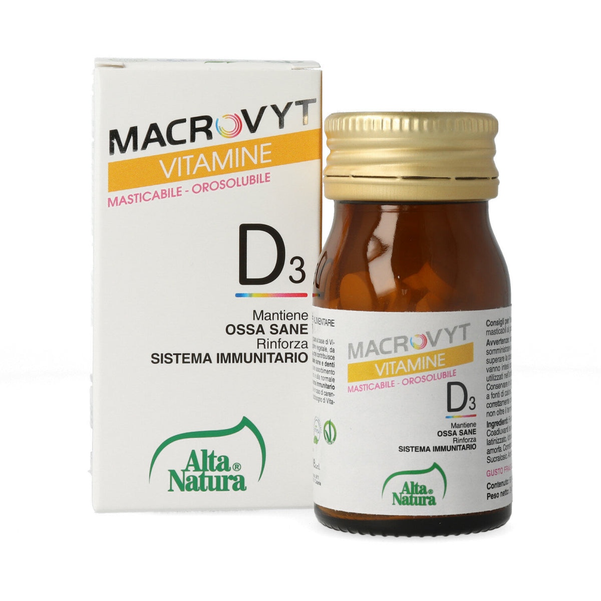 Alta Natura Macrovyt Vitamina D3 mantiene ossa sane 60 compresse gusto fragola-2