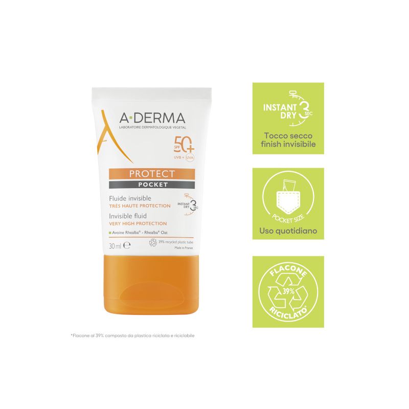 Aderma Protect Pocket Fluido Invisibile Solare Viso 30ml SPF50+-2