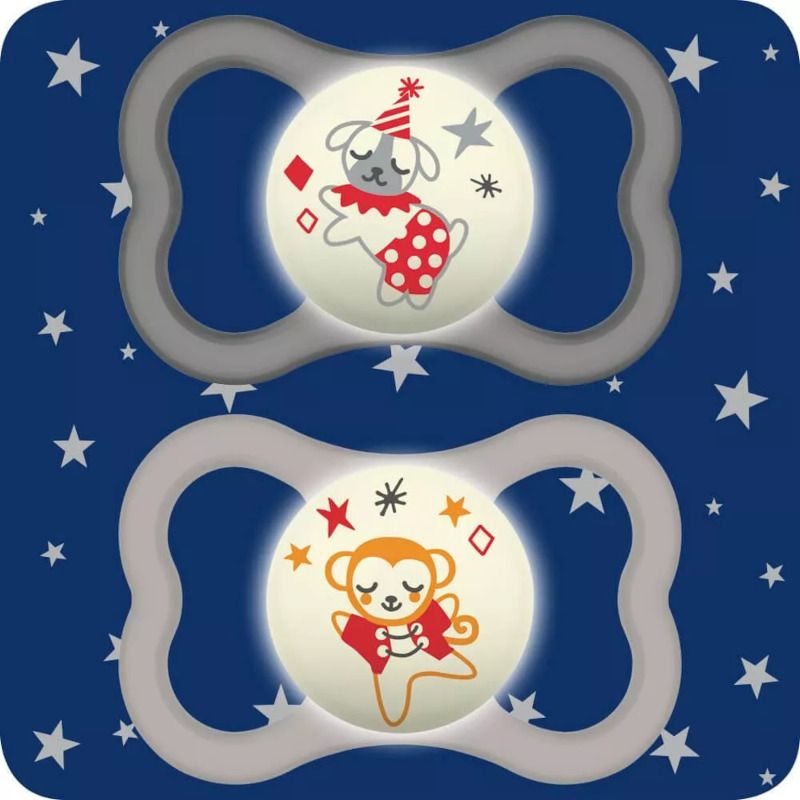 MAM Air Night Nostalgic Circus Neutro 16 mesi+ succhietto in silicone fosforescente 2 pezzi-1