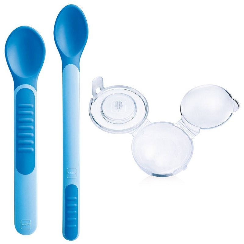 Mam Heat Sensitive Spoons&Cover Cucchiaini morbidi con coperchio 6+ mesi colore azzurro-1