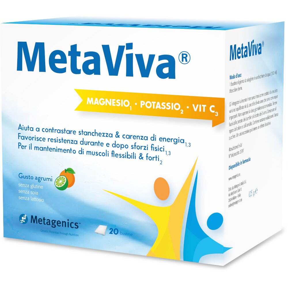 Metagenics Metaviva MgK e Vitamina C contrasta l'affaticamento 20 bustine gusto agrumi-2