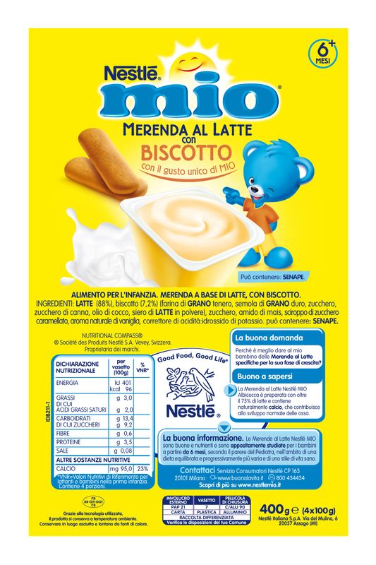 Nestlè Mio Merenda Al Latte Biscotto 4 Vasetti Da 100g-2