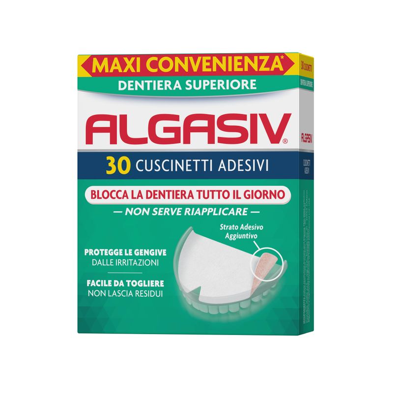 Algasiv Cuscinetti Adesivi Per Dentiera Superiore Tenuta Forte Tutto Il Giorno 30 Pezzi-1