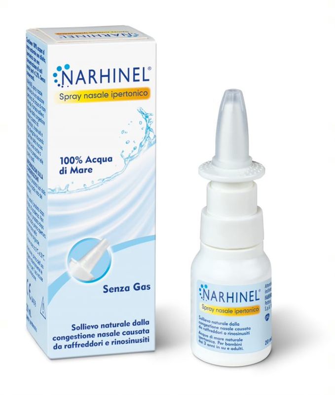 Narhinel Spray Nasale Ipertonico Lavaggio Nasale Decongestionante Naso Chiuso Acqua di Mare 20ml-1