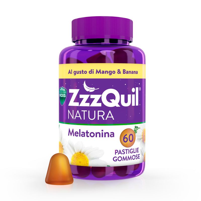 ZzzQuil NATURA Per Dormire 60 Gommose Mango Banana con Melatonina Camomilla Valeriana Lavanda-1