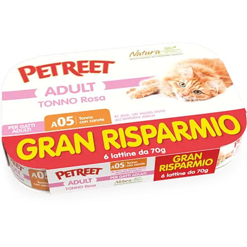 Petreet Tonno Rosa Con Carote Cibo Umido Gatto Adulto 6x70g-1