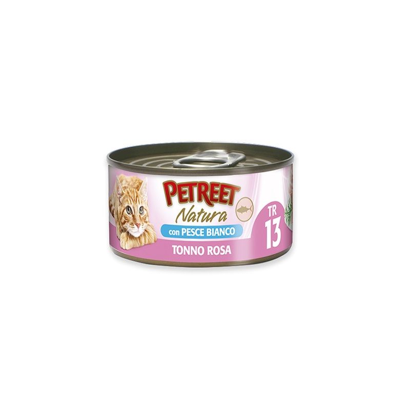 Petreet Natura Tonno Rosa con Pesce Bianco alimento umido per gatti adulti 70g-1