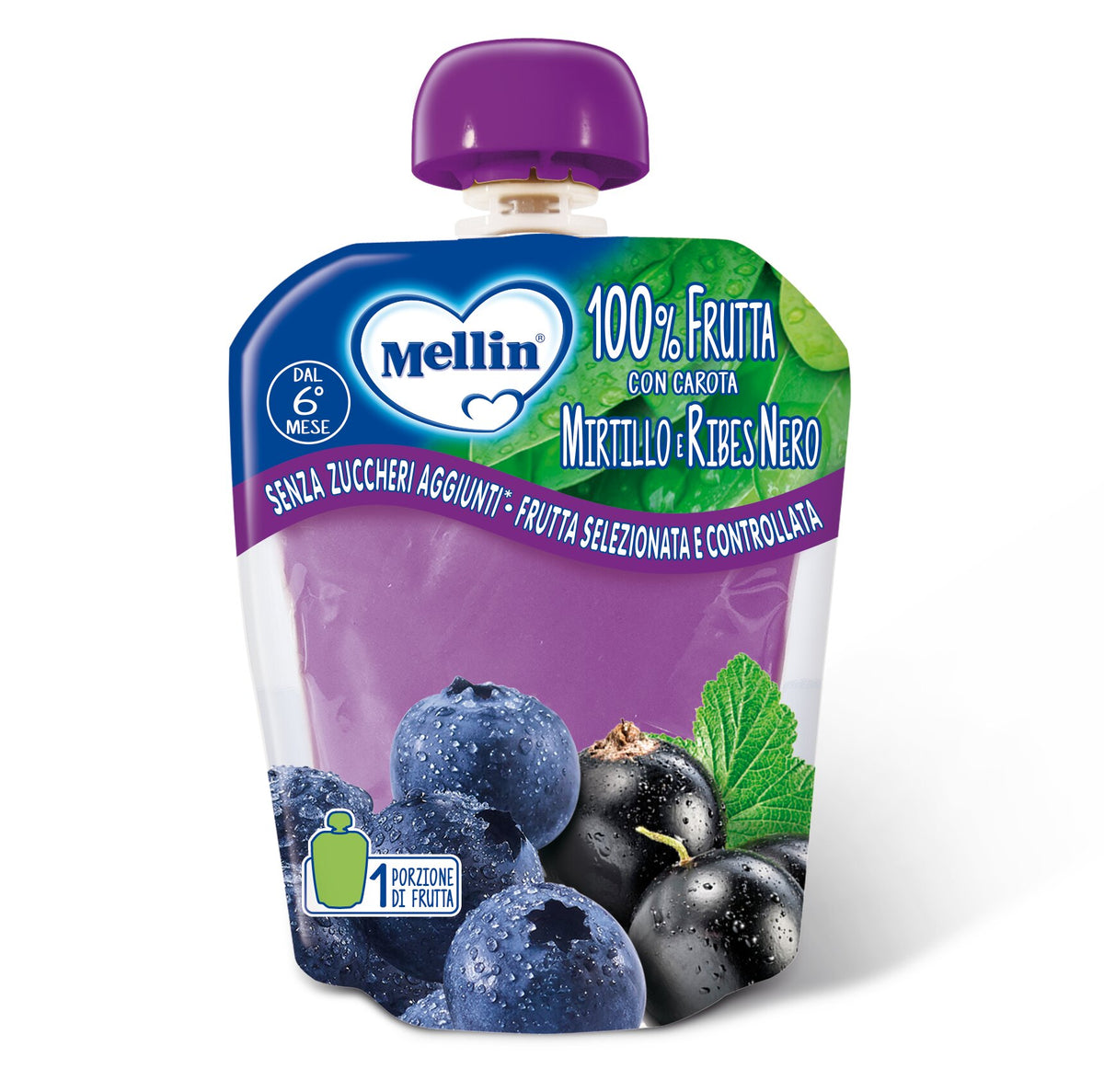 Mellin Merenda 100% frutta con carote Mirtillo e Ribes Nero 90g-2