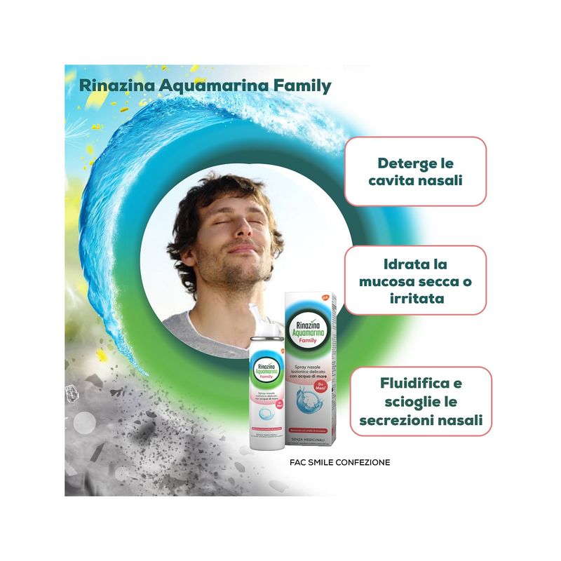 Rinazina Aquamarina Family Spray Nasale Isotonico Acqua di Mare Lavaggio Nasale Neonati Adulti 100ml-6
