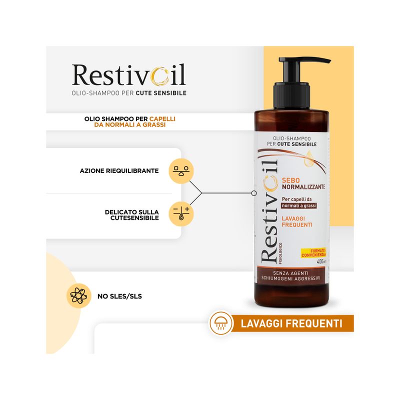 Restivoil Olio Shampoo Sebo Normalizzante per cute sensibile 400ml-2