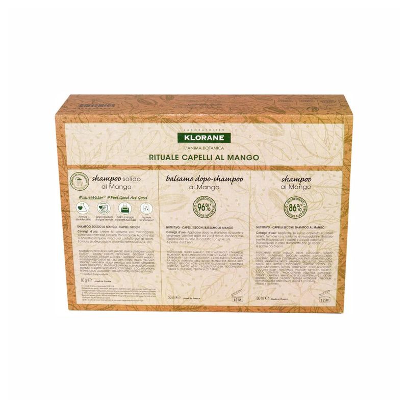 Klorane Cofanetto Rituale Capelli Secchi al Mango shampoo 100ml + balsamo 50ml + shampoo solido 80g-2