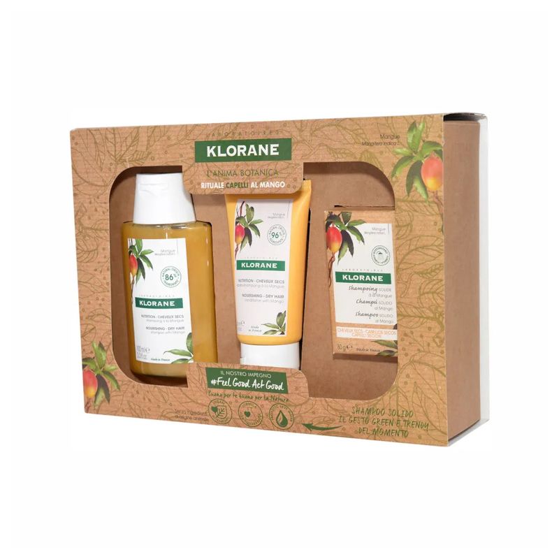 Klorane Cofanetto Rituale Capelli Secchi al Mango shampoo 100ml + balsamo 50ml + shampoo solido 80g-3