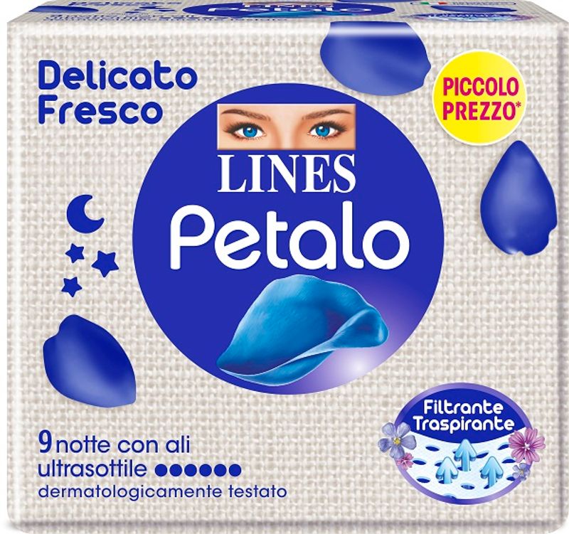 Lines Petalo Delicato e Fresco 9 Assorbenti Notte Con Ali-1