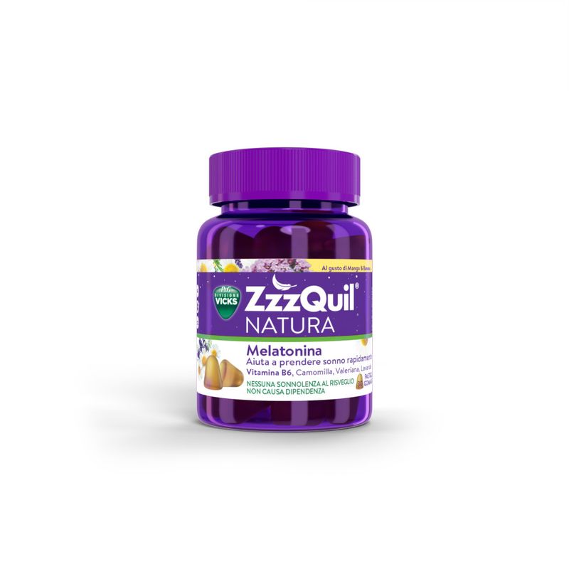 ZzzQuil NATURA Per Dormire 30 Gommose Mango Banana con Melatonina Camomilla Valeriana Lavanda-1